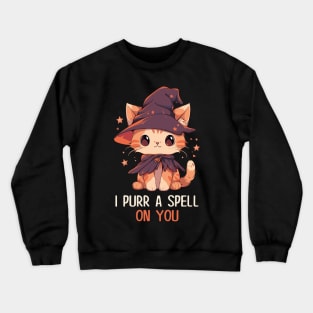 Funny Cat Pun Witch Spell Graphic Men Kids Women Halloween Crewneck Sweatshirt